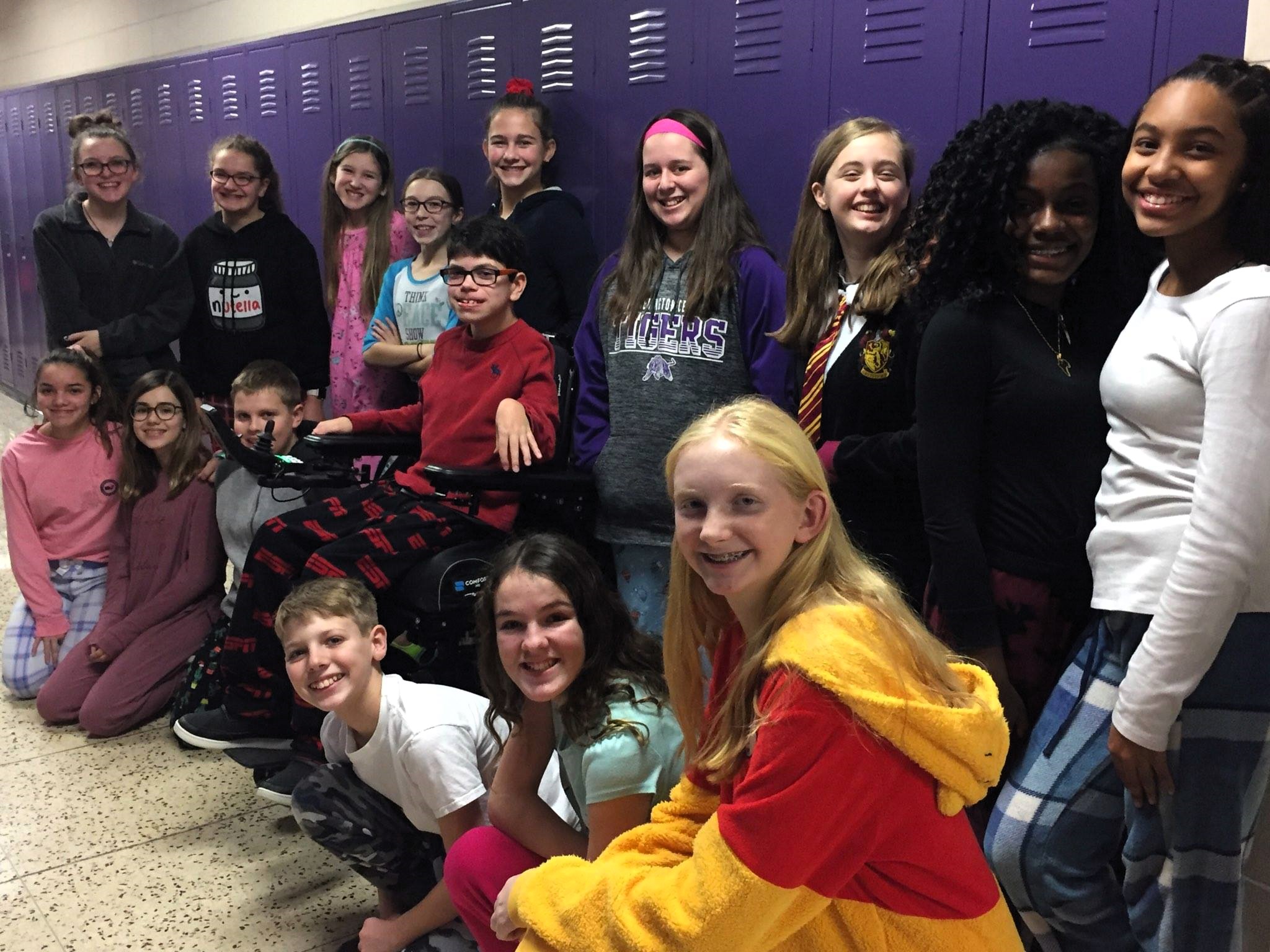 a group of junior high students in the hall of Ridgeview STEM Junior High