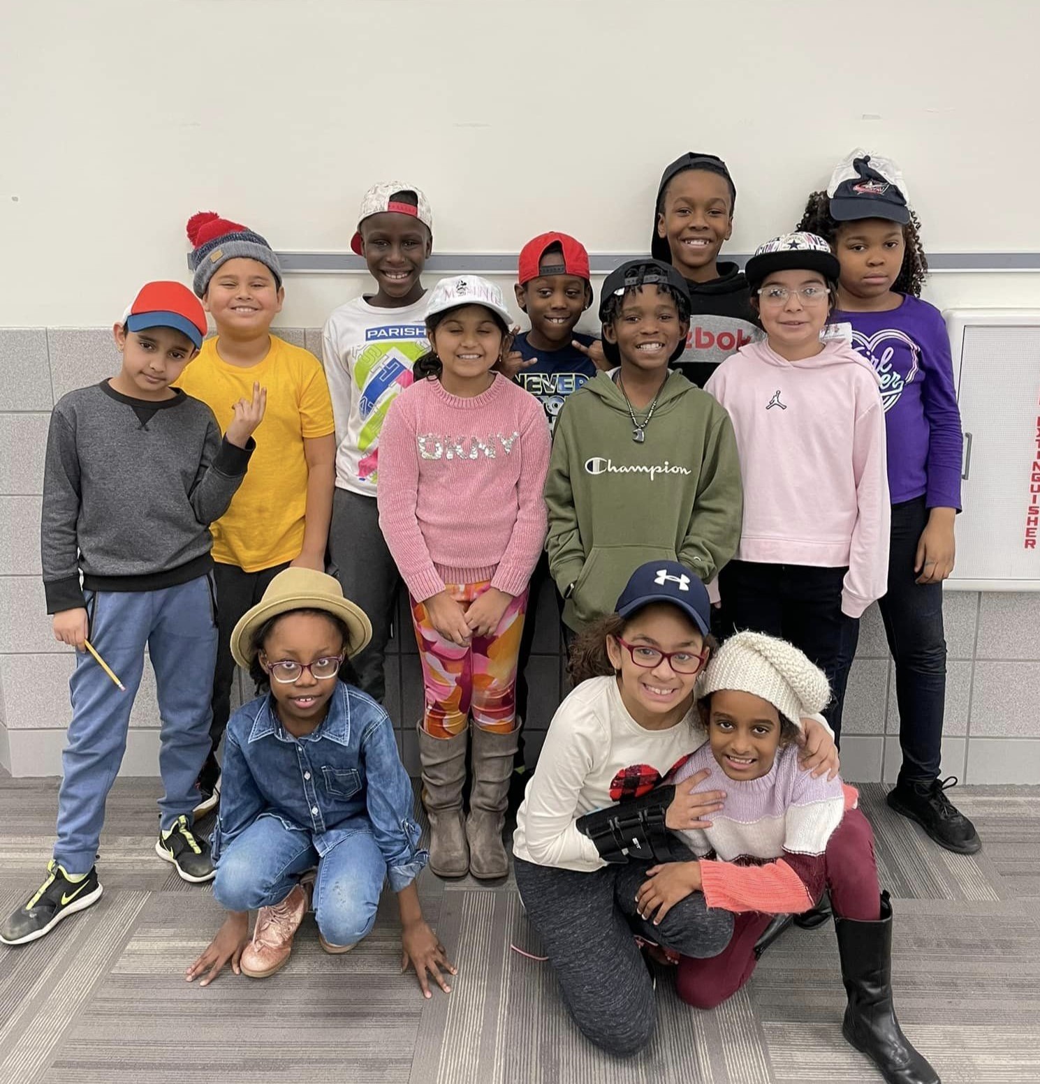 Tussing Elementary students wearing a variety of hats on HAT DAY