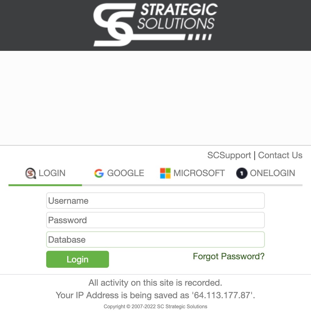 Strategic Solutions SCView login page image with link to SCView