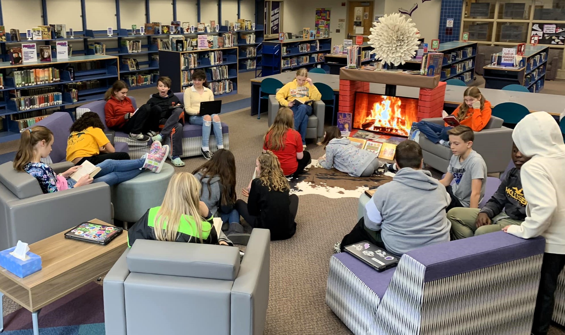 Diley Middle School students reading in the Media Center.