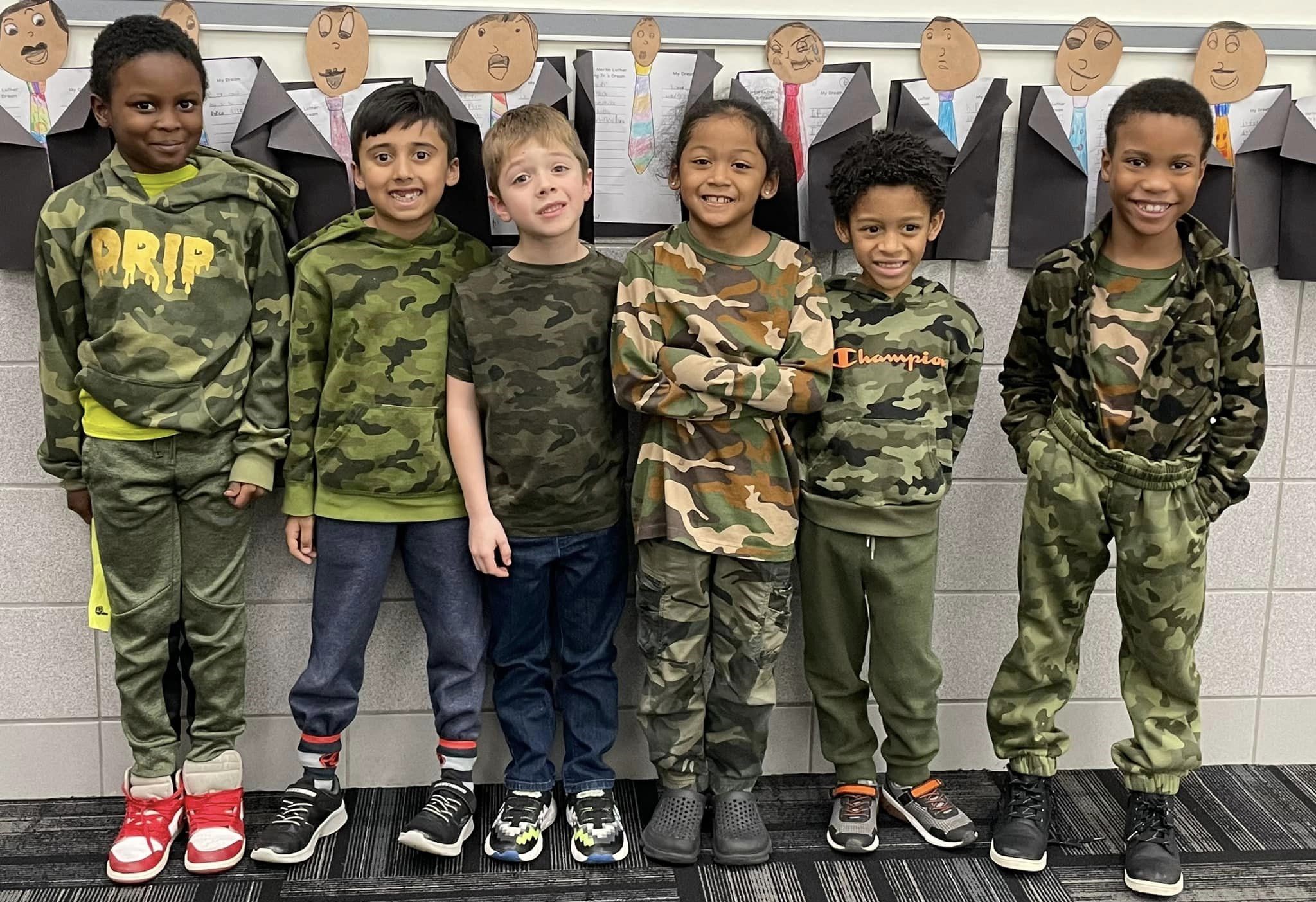 Tussing Elementary students wearing camo